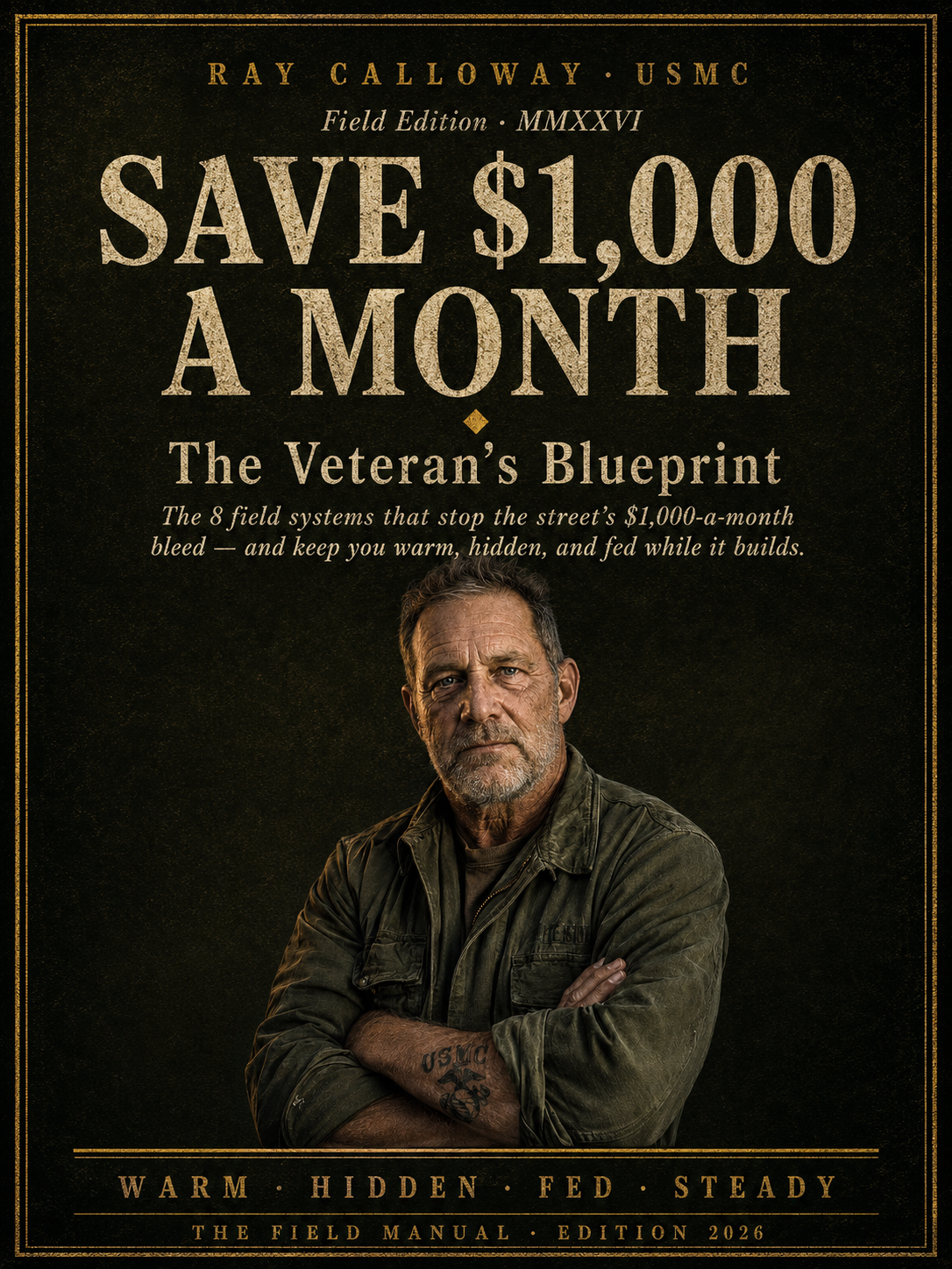 The Veteran's Blueprint &mdash; dark field-green cover, SAVE $1,000 A MONTH, Ray Calloway portrait